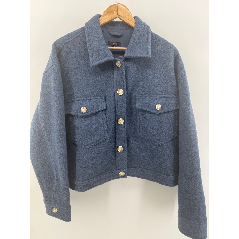 Quince Merino Wool Cropped Shirt Jacket Denim Blue Melange XL SHWDC01